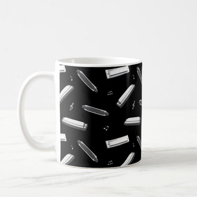 Mug Joueur d'harmonica Bouche Organ Musique Notes Moti (Gauche)