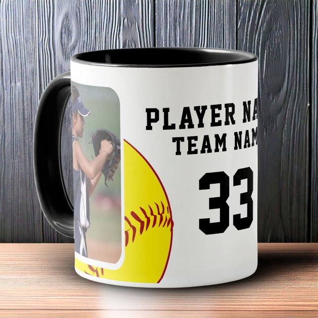 Mug Joueuse de softball Nom Numéro Équipe 2 Photos (Créateur téléchargé)