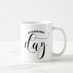 Mug Jour de blog Noir Moderne Calligraphie Personnalis