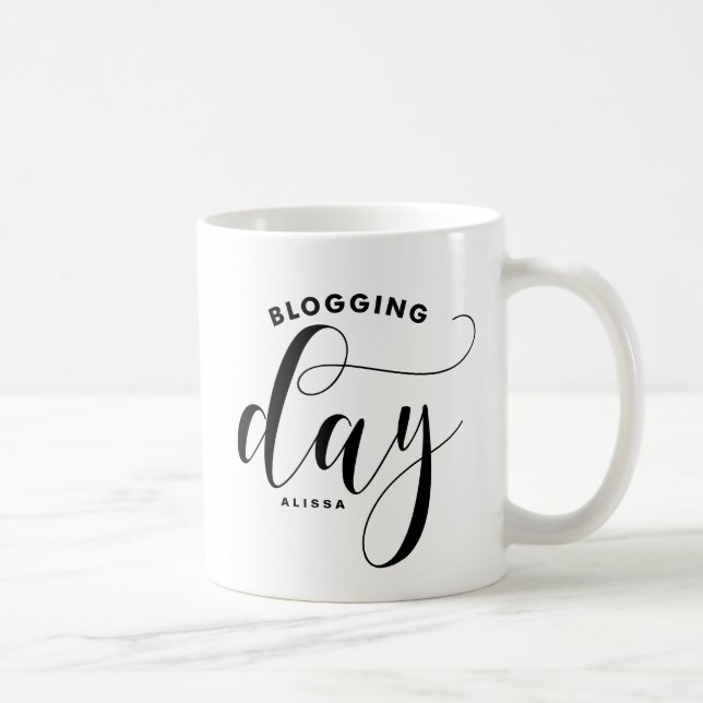 Mug Jour de blog Noir Moderne Calligraphie Personnalis (Droite)