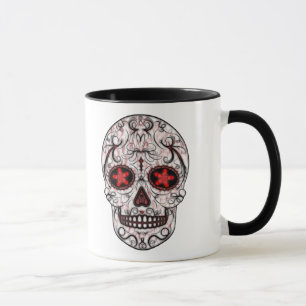 Mug Jour de la fractale rouge et noire morte de crâne