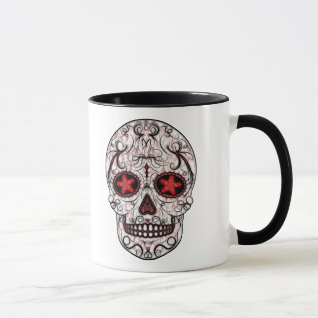 Mug Jour de la fractale rouge et noire morte de crâne (Droite)