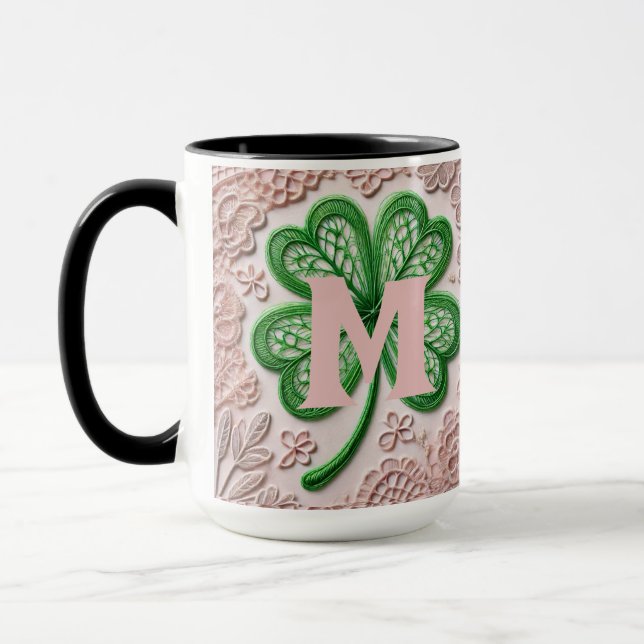 Mug Jour de la shamrock St Patrick en dentelle de Mono (Gauche)