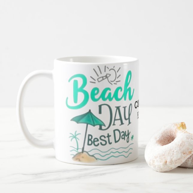 Mug jour de plage à l'aquarelle Meilleur jour (Avec donut)