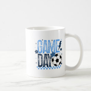Mug Jour de soccer saison Retro Bleu clair À damiers