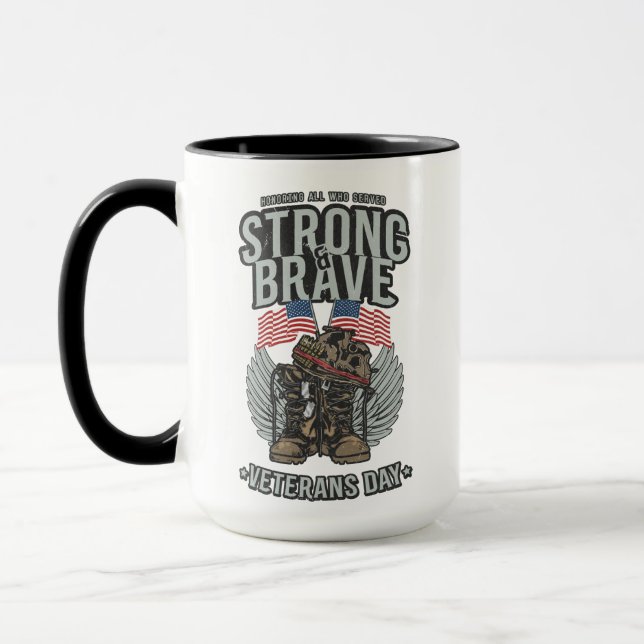 Mug Jour des anciens combattants fort et courageux USA (Gauche)