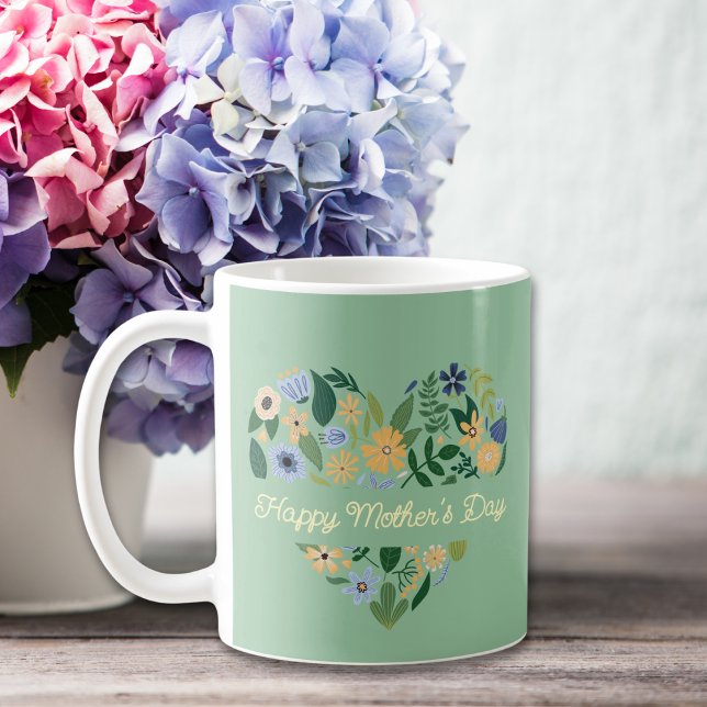 Mug Jour des mères florales Vert Vert Bleu (Créateur téléchargé)