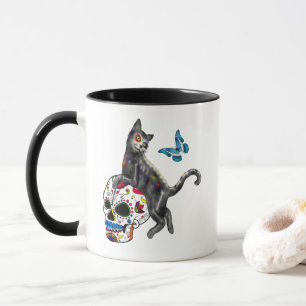 Mug Jour Des Morts Chat Crâne De Sucre Et Papillon