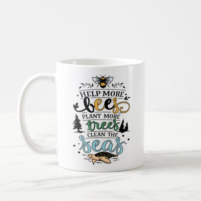 Mug Jour des terres citation aider les abeilles plante (Gauche)