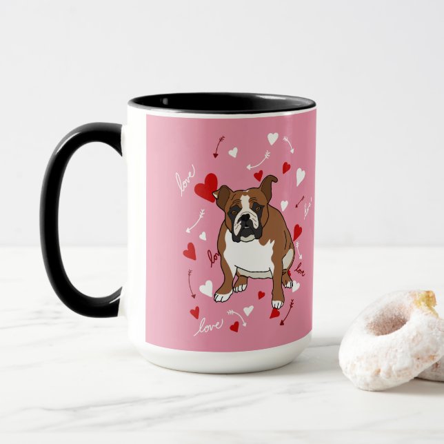 Mug Jour des Valentines de Bulldog (Avec donut)