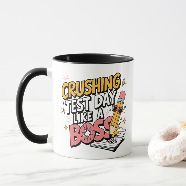 Mug Jour d'essai écrasant Comme un Boss -Test Day Moti (Avec donut)