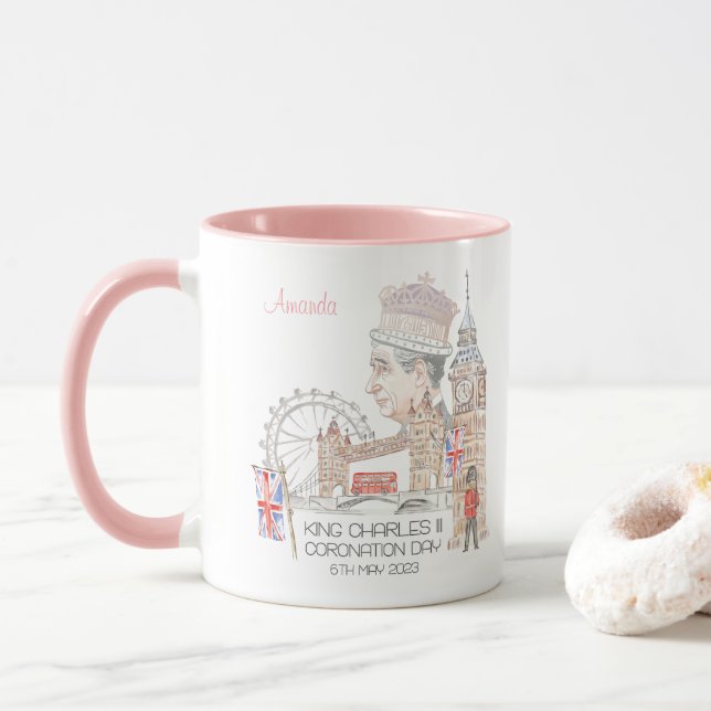 Mug Jour du couronnement 2023 King Charles III Personn (Avec donut)