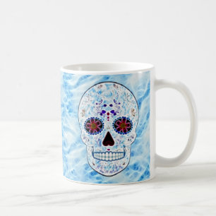 Mug Jour du crâne mort de sucre - fractale de bleus