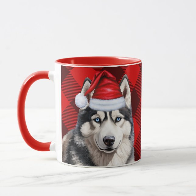 Mug Jour férié Buffalo Plaid Sibérien Husky Chien Noël (Gauche)