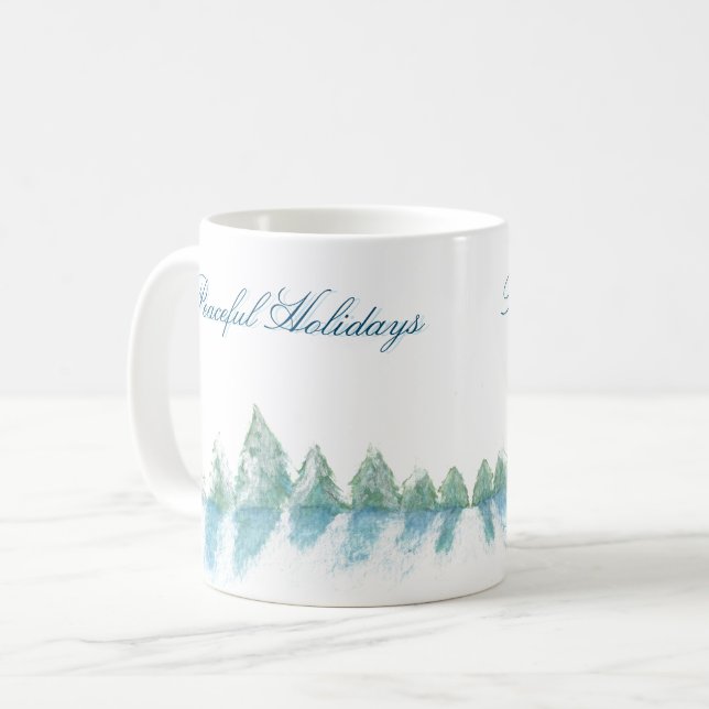 Mug Jour paisible d'hiver Forêt Arbre Aquarelle Noël (Devant gauche)