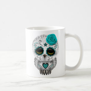 Mug Jour turquoise mignon du hibou mort de crâne de
