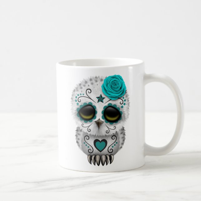 Mug Jour turquoise mignon du hibou mort de crâne de (Droite)