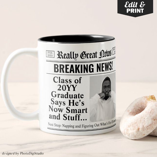 Mug journal personnalisé Funny Graduation Mug (Personalized Funny Graduation Mug Editable Newspaper Mug for Graduate Gift)