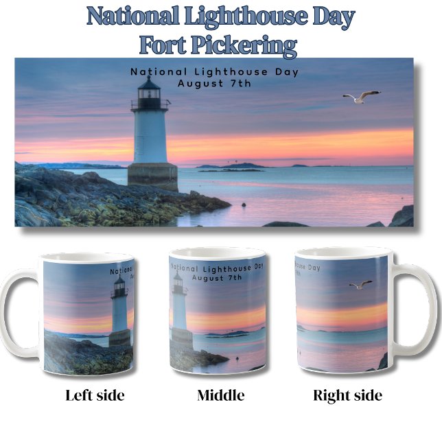Mug Journée nationale des phares Fort Pickering Scene (Three sides of the National Lighthouse Day mug)