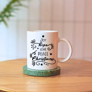 Mug Joy Hope Love Peace Christmas Imprimer Blanc moder