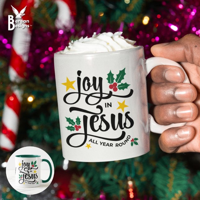 Mug JOY IN JESUS Christian Christmas Monogram (Festive JOY IN JESUS Christian Christmas mug with customizable monogram. Gift for Christians.)