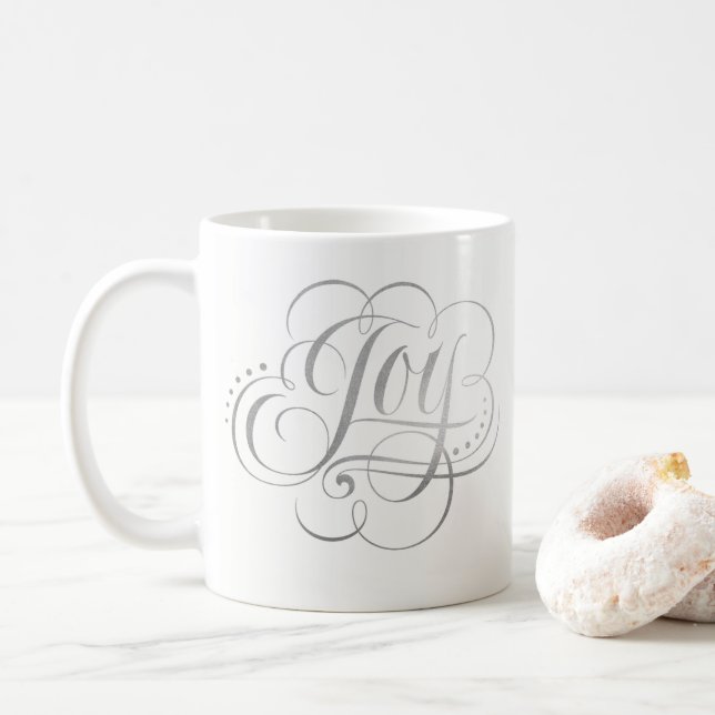 Mug Joy to the World - Silver Christmas Calligraphy (Avec donut)
