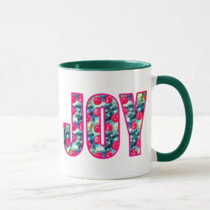 Mug JOY Word Art à Fuchsia Rose et Turquoise