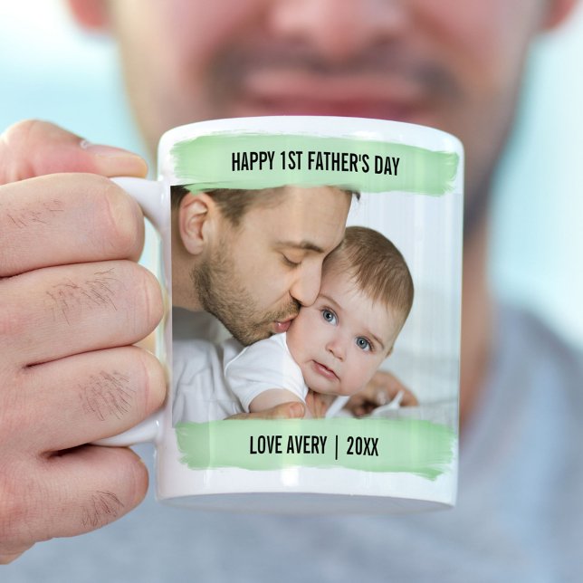 Mug Joyeuse 1ère Fête des pères 2 photo vert brosse (Créateur téléchargé)