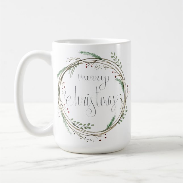 Mug Joyeuse couronne d'aquarelle de Noël (Gauche)