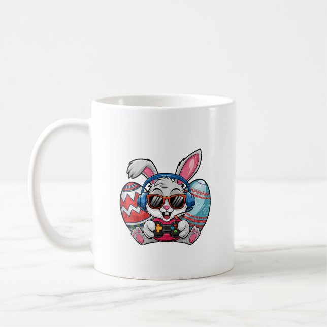 Mug Joyeuse fête de Pâques Lapin mignon jouant au jeu  (Gauche)