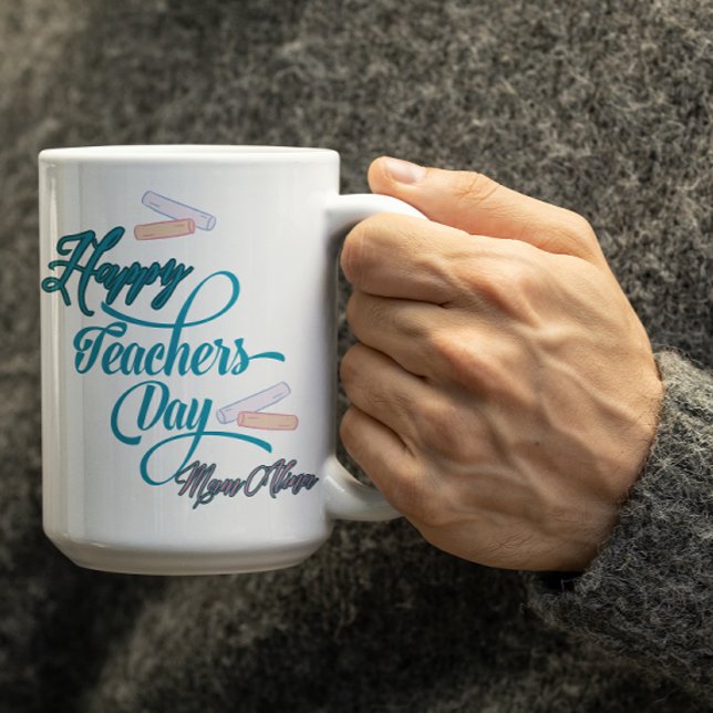 Mug Joyeuse Fête des Enseignants Bleu Pastel Personnal (Créateur téléchargé)