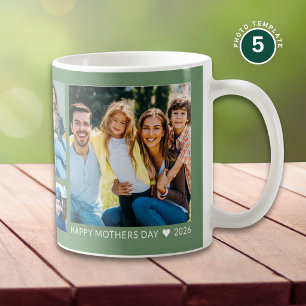 Mug Joyeuse Fête des Mères 5 Photo de Famille Vert Sau