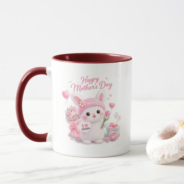 Mug Joyeuse fête des Mères - Amour de Lapin Mignon  (Avec donut)