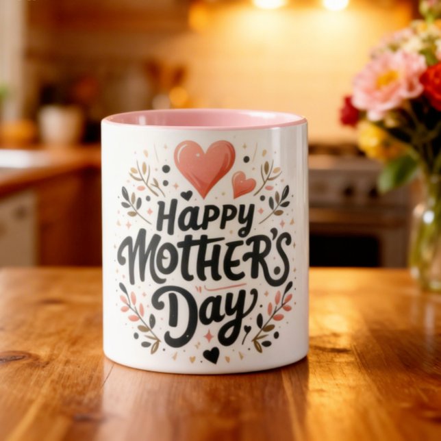 Mug Joyeuse fête des Mères - Art de typographie floral (Créateur téléchargé)