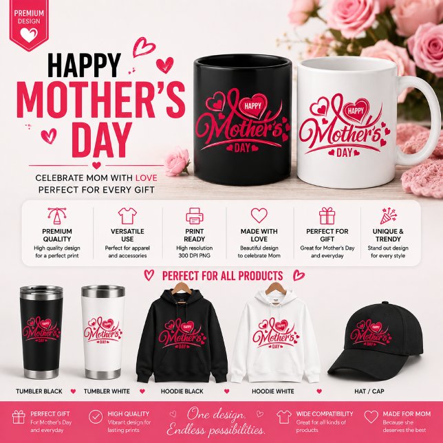 Mug Joyeuse fête des mères avec des roses et des cœurs (Créateur téléchargé)