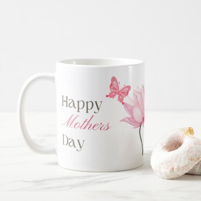 Mug Joyeuse fête des Mères avec Lotus Rose et Papillon (Avec donut)