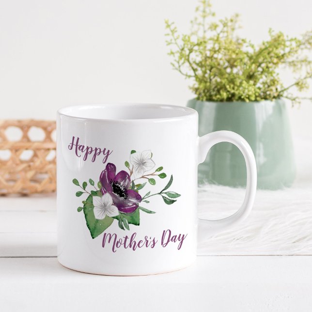 Mug Joyeuse fête des mères avec Spray of Watercolor Fl (Créateur téléchargé)