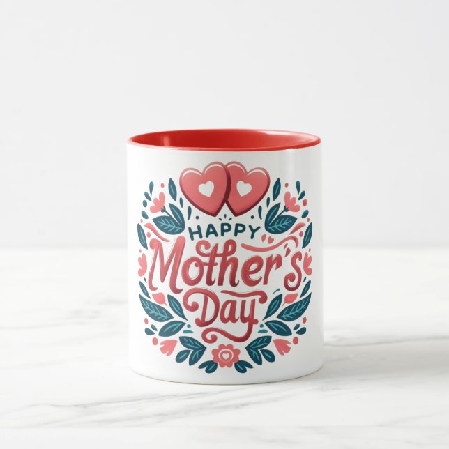 Mug Joyeuse fête des Mères - Cœur botanique et écritur (Centre)