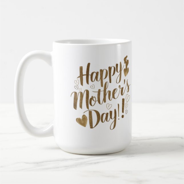 Mug Joyeuse Fête des Mères Cœur en écriture dorée (Gauche)