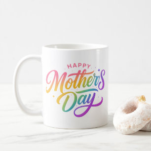 Mug Joyeuse Fête des Mères Colorée Calligraphie Arc-en