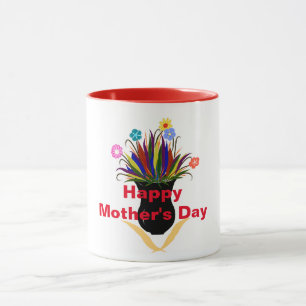 Mug Joyeuse Fête des Mères Jolies Fleurs Vase Noir