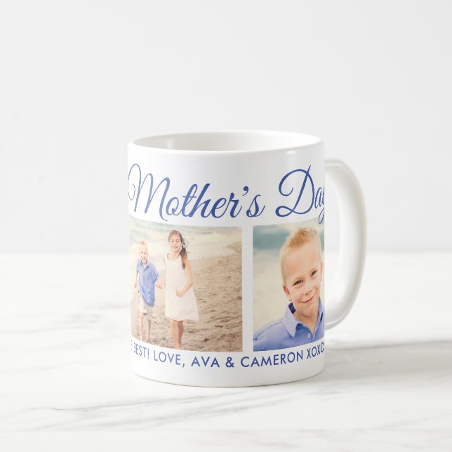 Mug Joyeuse Fête des Mères Maman Bleu Script Photo (Devant droit)