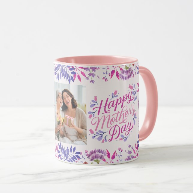 Mug Joyeuse fête des mères mignonne aquarelle florale  (Devant droit)
