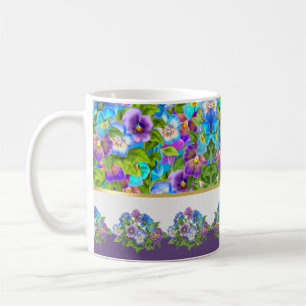 Mug Joyeuse Fête des Mères Pansy Violet Flowers Aqua