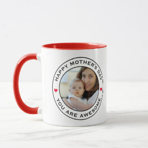 Mug Joyeuse Fête des mères Photo Coeur Rouge Blanc Noi