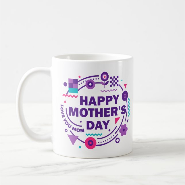 Mug Joyeuse Fête des Mères Rétro Style Je T'Aime Maman (Gauche)