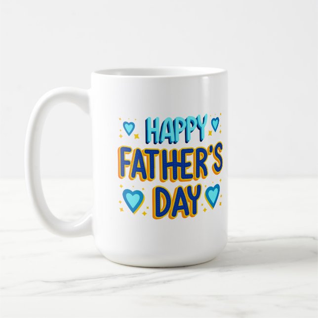 Mug Joyeuse Fête des Pères Typographie Cœur Bleu & Or (Gauche)