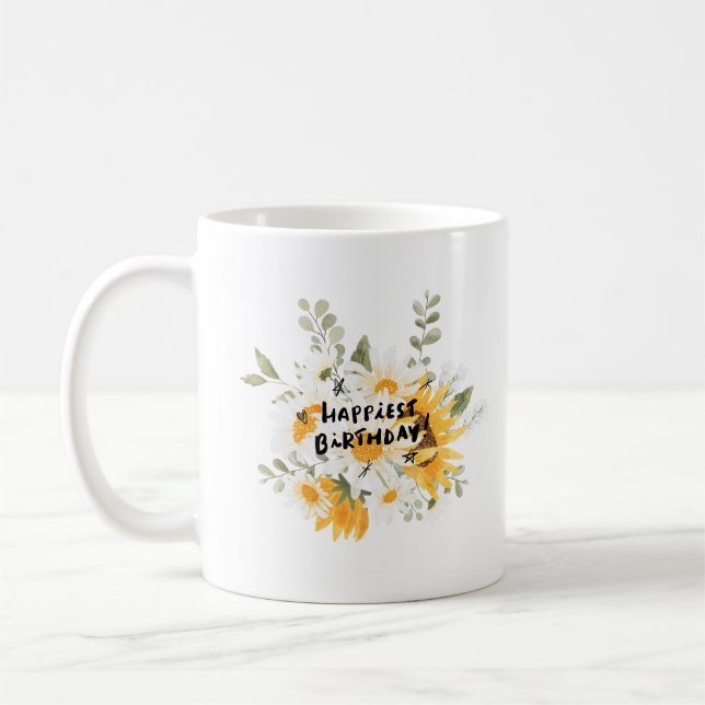 Mug Joyeuse fleur jaune d'anniversaire (Gauche)