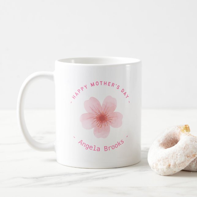 Mug Joyeuse Fleur rose de fête des Mères blanche (Avec donut)