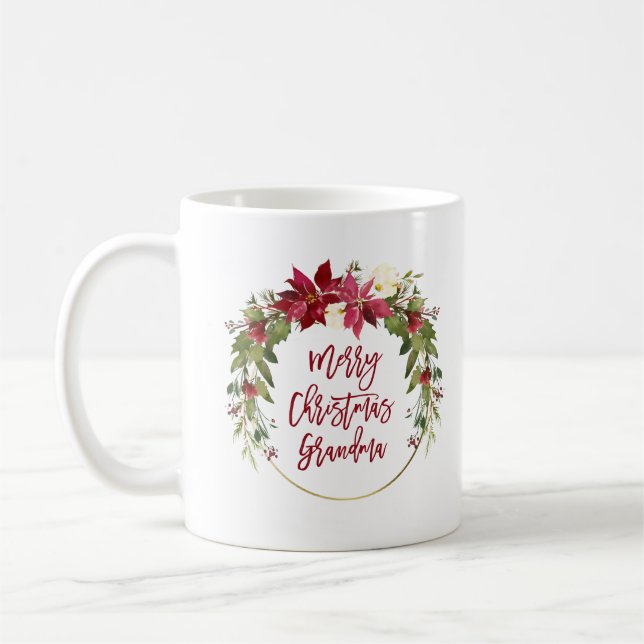 Mug Joyeuse grand-mère de Noël | Couronne florale avec (Gauche)